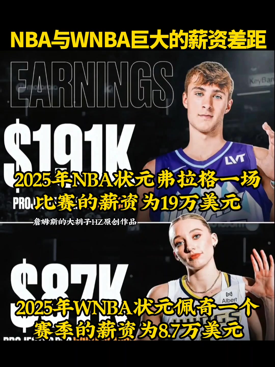 NBA狀元弗拉格一場(chǎng)賺19萬 WNBA狀元佩奇一年才9萬